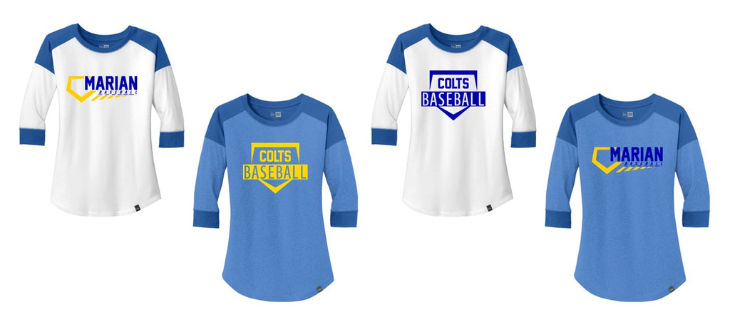 Marian Baseball Ladies New Era Heritage 3/4 Sleeve Baseball Raglan Tee